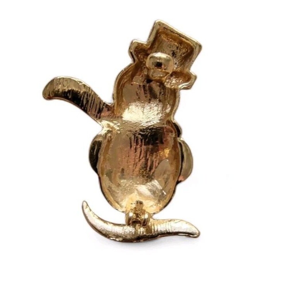 Holiday Snowman Brooch Gold Pin Enamel Rhinestone Christmas Jewelry Accessories - Picture 2 of 4